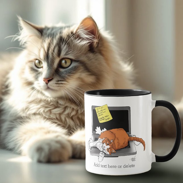 Caneca Gato Laranja Engraçado Notebook Verde Trabalho Cas (Criador carregado)