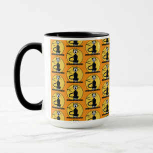 Caneca Gato Laranja Halloween Uivando Retro Café