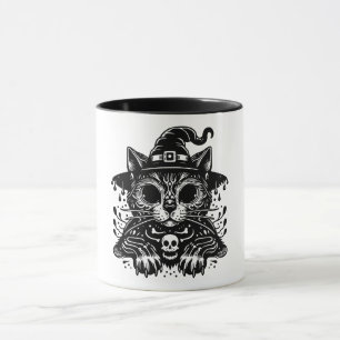 Caneca Gato Louco Vestindo Túmula de Chapéu das Bruxas