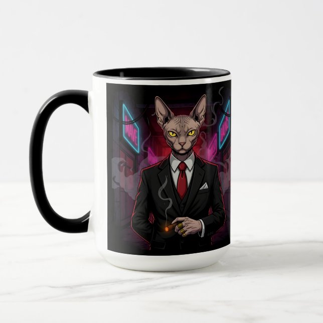 Caneca Gato Mafia Sphynx em Estilo Neon Noir (Esquerda)