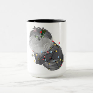 Caneca Gato Maine Coon com Decorações de Natal