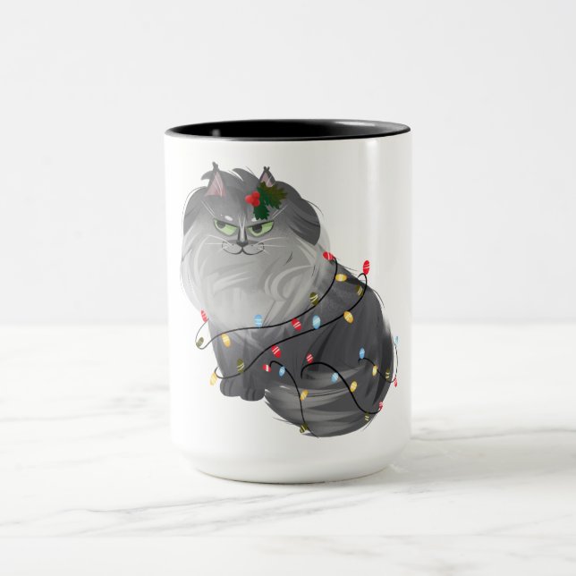Caneca Gato Maine Coon com Decorações de Natal (Centro)