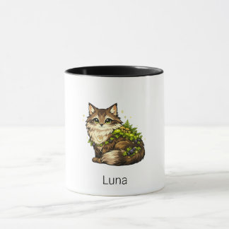 Caneca Gato Maine Coon Fofo Nome Personalizado Duas-Tons