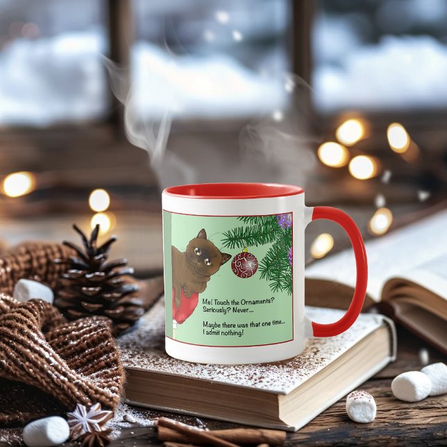 Caneca Gato Marrom de Natal Verde Divertido Humor (Criador carregado)