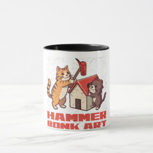 Caneca Gato Martelo Bonk Meme Engraçado Arte Fofo Retro