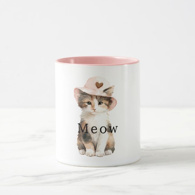 Caneca Gato Miau Rosa Chapéu Coração (Centro)