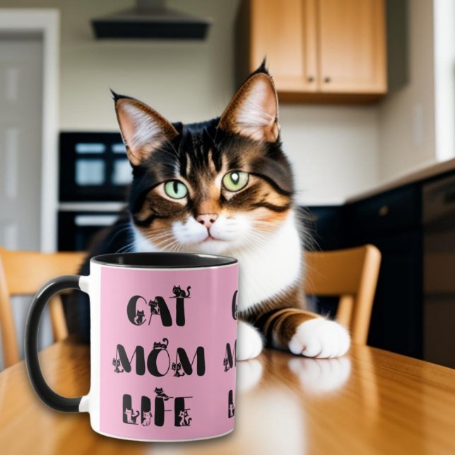 Caneca Gato Moderno Rosa, Mãe, Dia de as mães Bonito (Criador carregado)