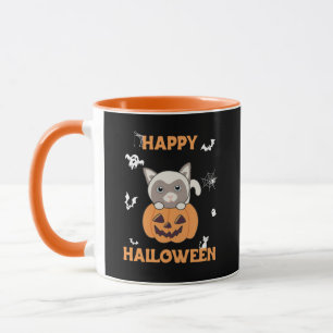 Caneca Gato Na Pumpkin Gatos Doce Feliz Cama De Halloween