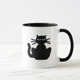 Caneca Gato Negro Assustador com Cartografia de Olhos Azu