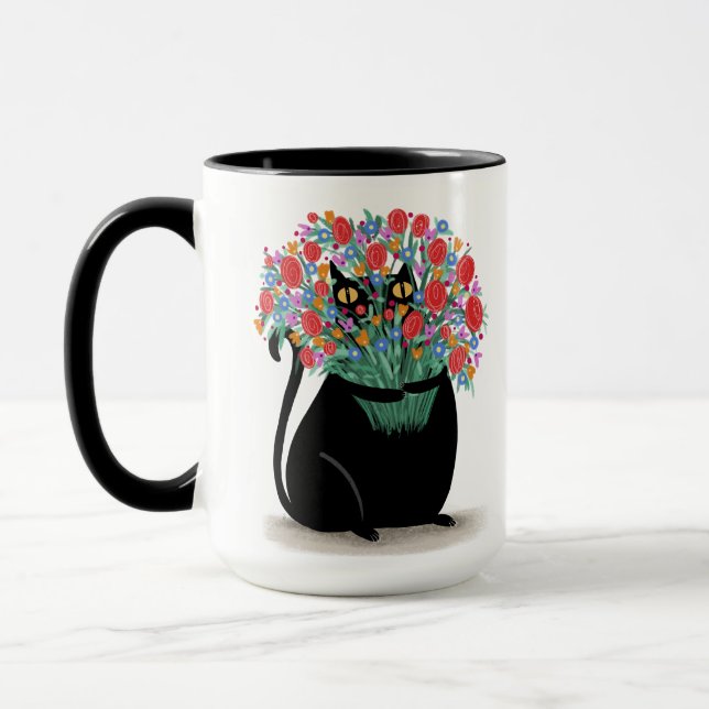 Caneca Gato Negro com flores (Esquerda)
