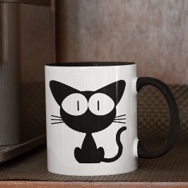 Caneca Gato negro com olhos grandes, rabo no ar