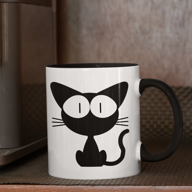 Caneca Gato negro com olhos grandes, rabo no ar (Criador carregado)
