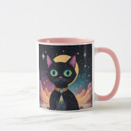 Caneca Gato Negro Cósmico de Futuro Atômico à Lua