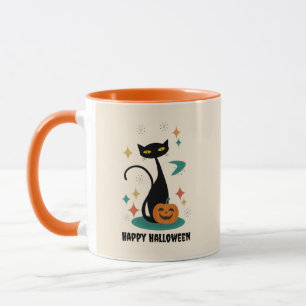 Caneca Gato Negro de Meio século de Halloween
