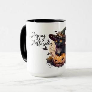 Caneca Gato Negro e Jack-o-lanterno