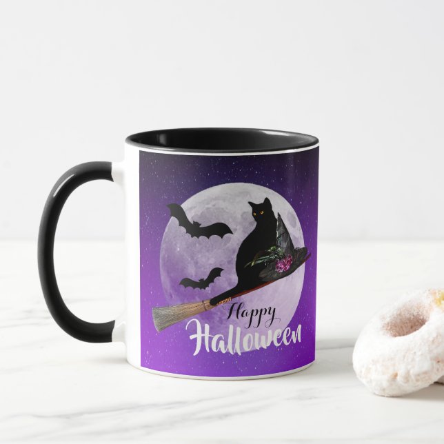 Caneca Gato Negro Halloween na Lua Cheia (Com Donut)