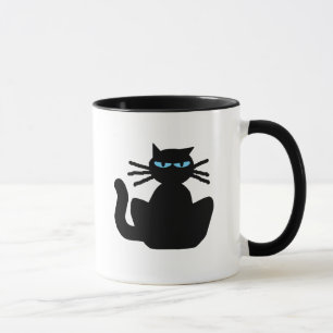 Caneca Gato Negro Sassado com desenho de olhos azuis