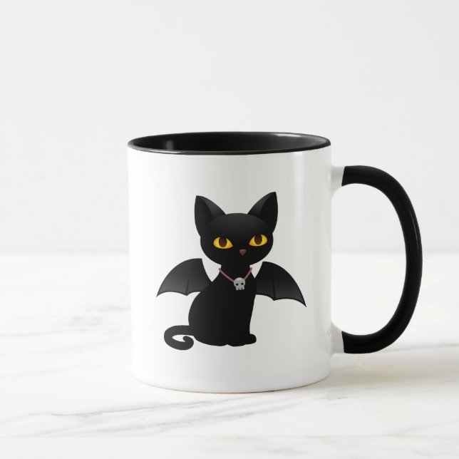 Caneca Gato Negro Vampiro do Halloween com Asas (Direita)