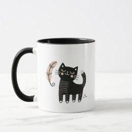 Caneca Gato Negro Whimsical assistindo mosca de penas