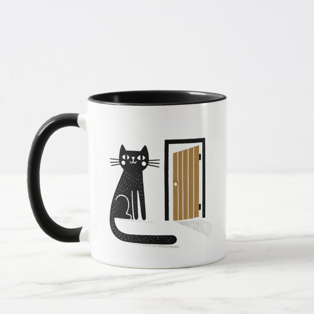 Caneca Gato Negro Whimsical Esperando na porta (Esquerda)