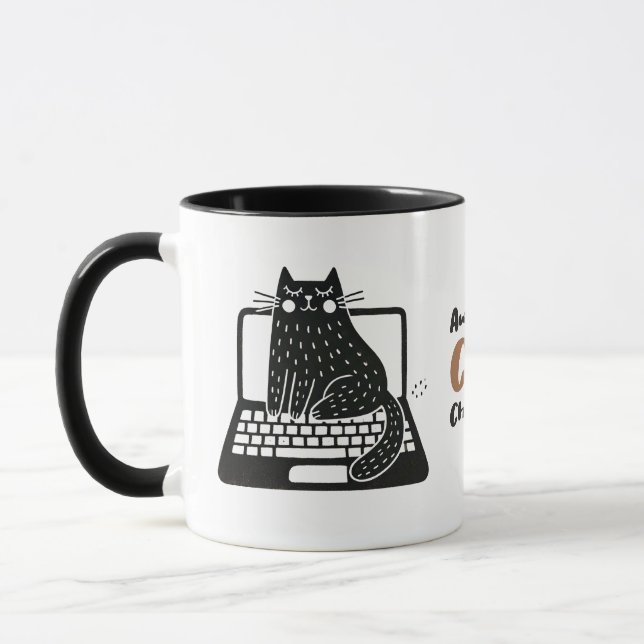 Caneca Gato Negro Whimsso Sentado no Laptop (Esquerda)
