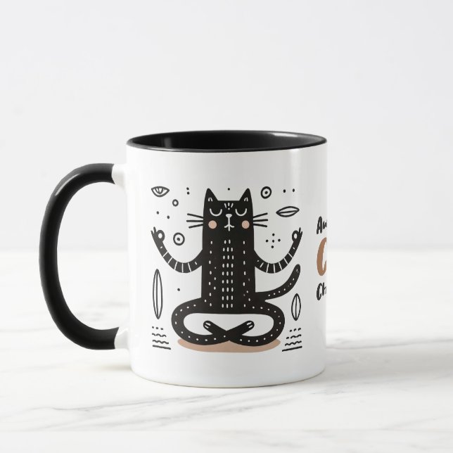 Caneca Gato Negro Zen Flutuando em Meditação (Esquerda)