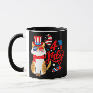 Caneca Gato Patriótico 4 de Julho Meowica Americano Fofo