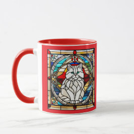 Caneca Gato Persa Branco Fofo em Vidro Pintado