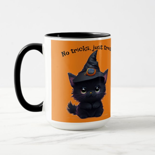 Caneca Gato preto branco e branco do Dia das Bruxas (Esquerda)