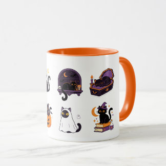 Caneca Gato Preto Bruxa de Halloween Fofo