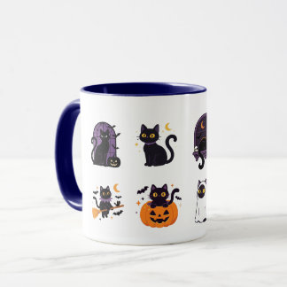 Caneca Gato Preto Bruxa de Halloween Fofo