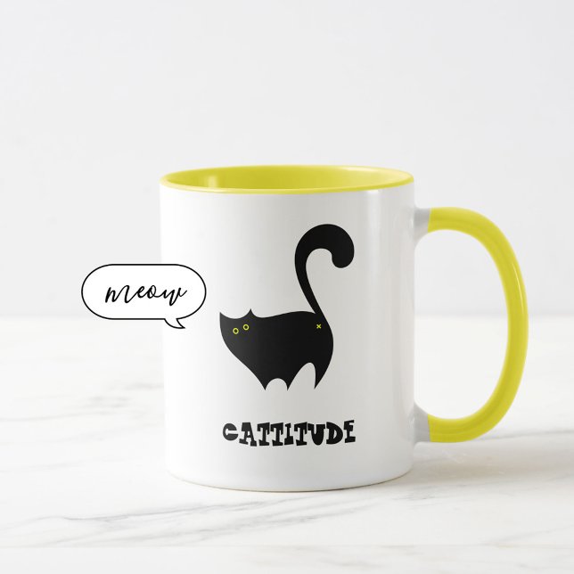 Caneca Gato Preto Cheio com Engraçado de Cattitude (Criador carregado)