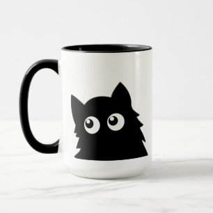 Caneca Gato Preto Curioso Cute Design Mínimo de Gato