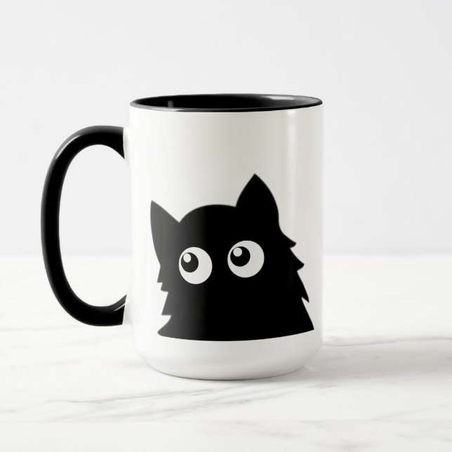 Caneca Gato Preto Curioso Cute Design Mínimo de Gato (Esquerda)