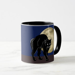 Caneca Gato Preto De Vassoura Do Halloween Numa Noite De 