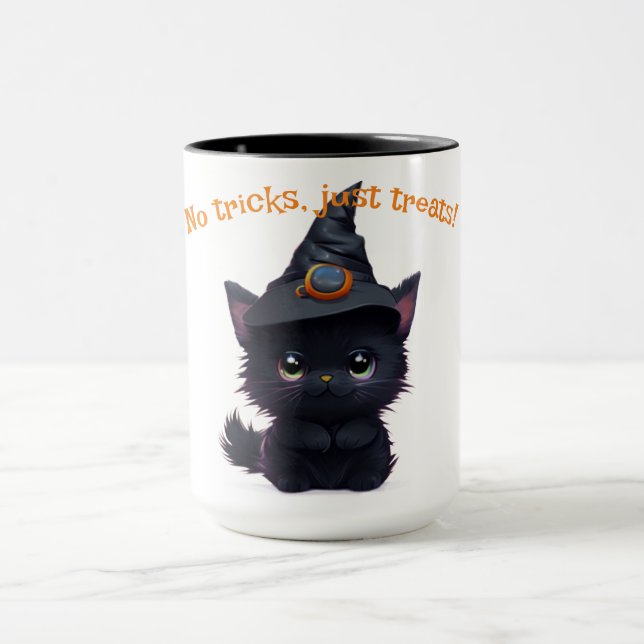 Caneca Gato preto Dia de as Bruxas engraçado bonito (Centro)