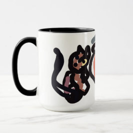 Caneca Gato preto e corvo de Halloween