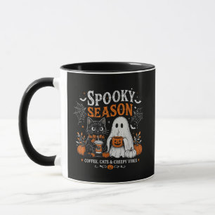 Caneca Gato Preto e Fantasma Amante de Café engraçado de