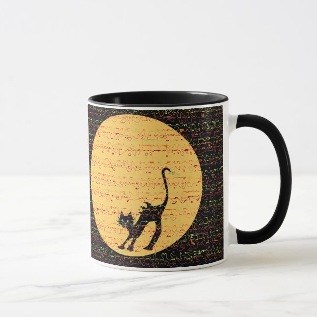 Caneca Gato preto e Lua cheia de arqueamento festivos (Direita)