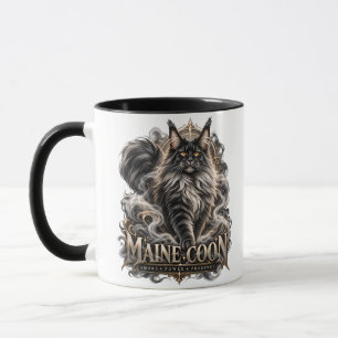 Caneca Gato Preto Fumaça Maine Coon Arte Fantasia Dourada