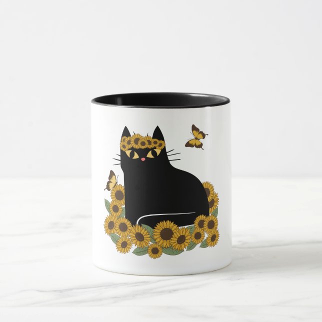 Caneca Gato preto hippie meio século (Centro)