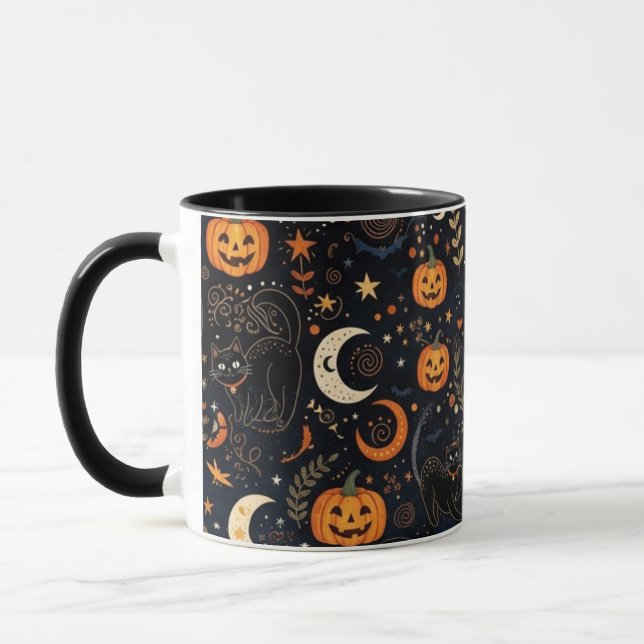 Caneca Gato Preto Mágico Assustador e Lua (Esquerda)