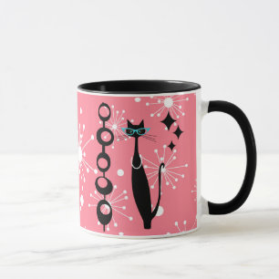 Caneca Gato Preto MCM Moderno de Meio século da Era Atômi