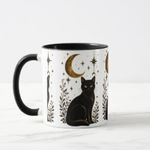 Gato Preto Místico Crescente Lua Estrelas Escuro G