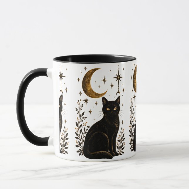 Caneca Gato Preto Místico Crescente Lua Estrelas Escuro G (Esquerda)
