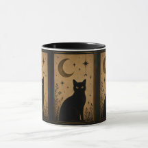 Gato Preto Místico Lua e Estrelas Vintage Gótico