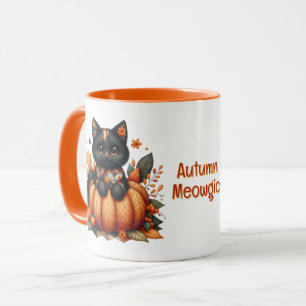 Caneca Gato Preto na Abóbora com Padrão de Inclinação de 