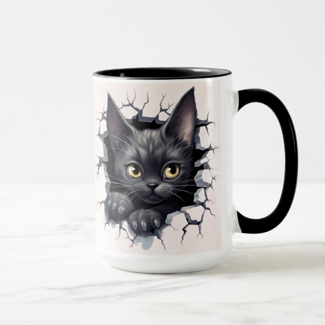 Caneca Gato preto numa parede (Direita)