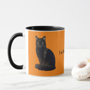 Caneca Gato Preto Olhando Laranja  Estou te observando