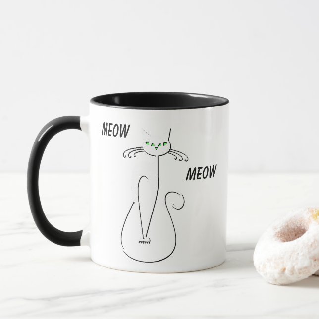 Caneca Gato Preto-Viciado Em Vaca-Vaca Curva Texto Person (Com Donut)